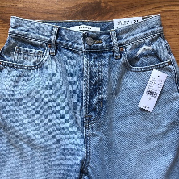 PacSun Light Blue Ripped High Waisted Straight Leg Jeans 25 - Picture 4 of 6